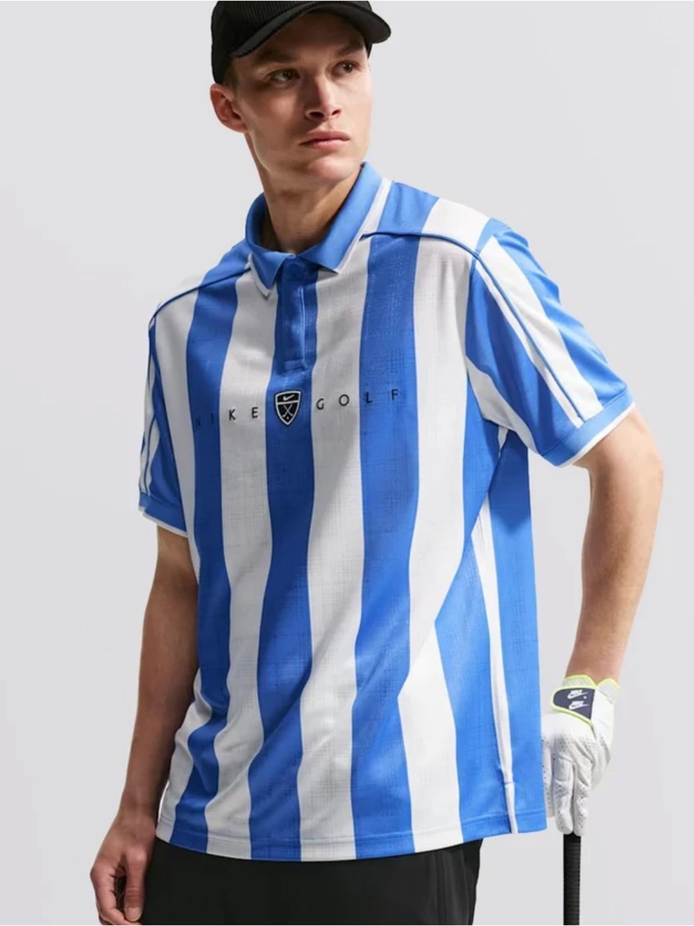 Nike Men's DriFit Fairway Fresh Blue & White Striped Loose Polo Golf Shirt